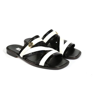 Mauri 5068 Sarasota Men's Shoes Black & White Exotic Ostrich Sandals (MAS5116-B)-AmbrogioShoes