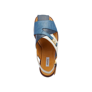 Mauri 5076 Romano Men's Shoes Two-Tone Blue & Cream Exotic Ostrich Leg / Tejus Lizard Sandals (MA5429)-AmbrogioShoes