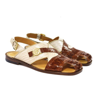 Mauri 5076 Romano Sandals Men's Designer Shoes Gold Exotic Teju Lizard / Ostrich Leg (MA5115)-AmbrogioShoes