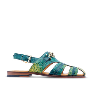 Mauri 5128 Tarragon Men's Shoes Multi Green Exotic Alligator Horsebit Sandals (MA5424)(Special Order)-AmbrogioShoes