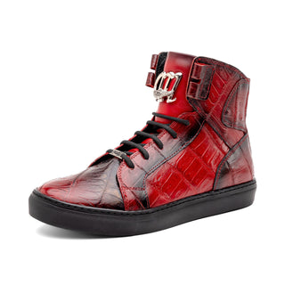 Mauri 6129-1 Golden Boy Exotic Crocodile Skin & Nappa Leather High-Top Sneakers (MA5574)-AmbrogioShoes