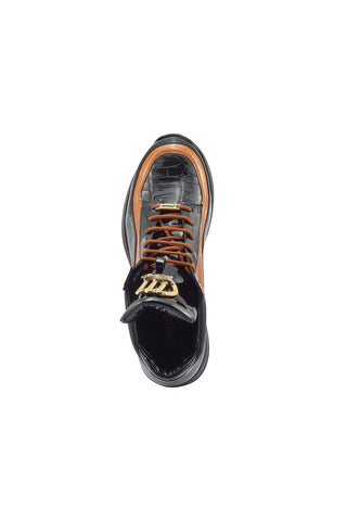 Mauri 8409 Hype Exotic Crocodile Skin / Ostrich Leg / Patent High-Top Sneakers (MA5405)