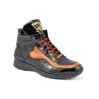 Mauri 8409 Hype Exotic Crocodile Skin / Ostrich Leg / Patent Leather High-Top Sneakers (MA5405)(Made to Order)-AmbrogioShoes