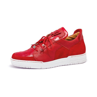 Mauri 8412 Boss Men's Shoes Red Exotic Crocodile / Suede / Patent Leather Casual Sneakers (MA5335)-AmbrogioShoes