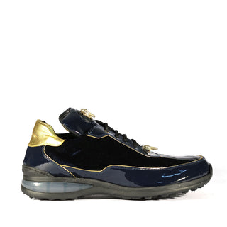 Mauri 8420 Bubble Men's Shoes Gold & Wonder Blue Exotic Crocodile / Velvet / Patent Leather Casual Sneakers (MAS5411)-AmbrogioShoes