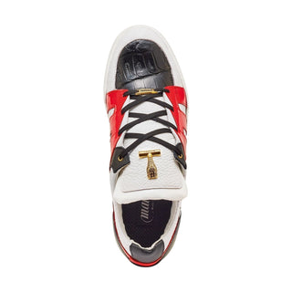 Mauri 8424 Outlaw Men's Shoes White, Black & Red Exotic Caiman Crocodile / Patent / Patent Leather Sneakers (MA5349)-AmbrogioShoes