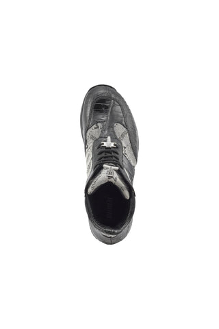 Mauri 8430 Signature Black & Gray Exotic Ostrich Leg / Crocodile / Mauri Fabric Casual Sneakers (MA5393)