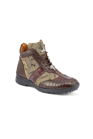 Mauri 8430 Signature Black & Gray Ostrich Leg / Crocodile / Mauri Fabric Casual Sneakers (MA5393)