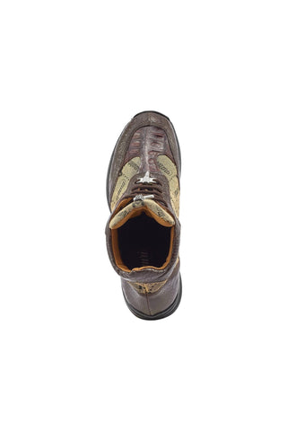 Mauri 8430 Signature Black & Gray Ostrich Leg / Crocodile / Mauri Fabric Casual Sneakers (MA5393)