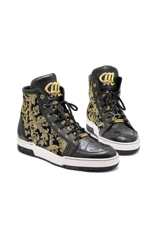 Mauri 8437 Kingpin Crocodile Skin / Leather / Gobelins Fabric High top Sneakers (MA5443)