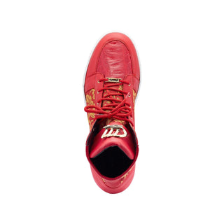Mauri 8437 Kingpin Men's Shoes Red Exotic Crocodile/ Calf-Skin Leather / Gobelins Fabric Hightop Sneakers (MA5443)-AmbrogioShoes