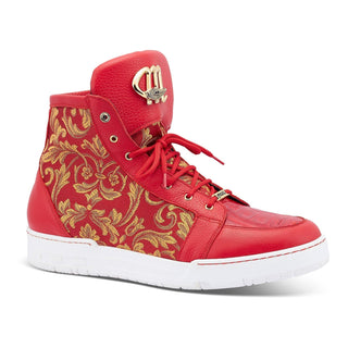 Mauri 8437 Kingpin Men's Shoes Red Exotic Crocodile/ Calf-Skin Leather / Gobelins Fabric Hightop Sneakers (MAS5443)-AmbrogioShoes