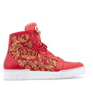 Mauri 8437 Kingpin Men's Shoes Red Exotic Crocodile/ Calf-Skin Leather / Gobelins Fabric Hightop Sneakers (MAS5443)-AmbrogioShoes