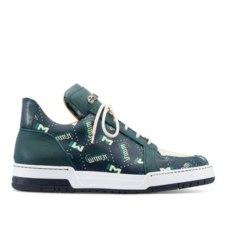 Mauri 8440 Crown Men's Shoes Hunter Green & Cream Exotic Crocodile / Nappa / Patent Leather Casual Sneakers (MA5450)-AmbrogioShoes