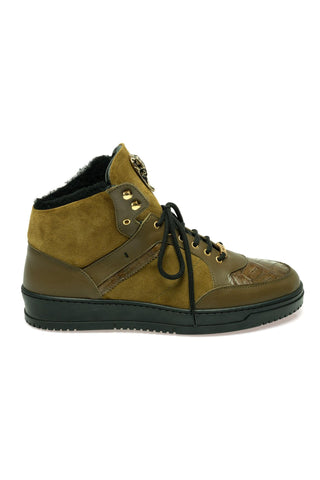 Mauri 8496 Jacked Crocodile / Nappa / Suede Shearling High-Top Sneaker (MA5679)
