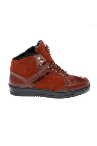 Mauri 8496 Jacked Crocodile Skin / Nappa / Suede Shearling High-Top Sneaker (MA5679)