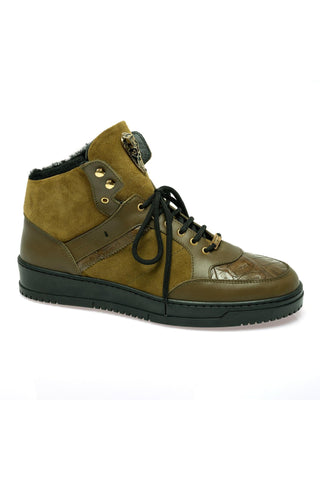 Mauri 8496 Jacked Crocodile Skin / Nappa / Suede Shearling High-Top Sneaker (MA5679)