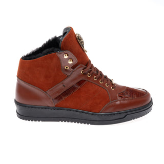 Mauri 8496 Jacked Exotic Crocodile Skin / Nappa Leather / Suede Shearling High-Top Sneaker (MA5679)-AmbrogioShoes