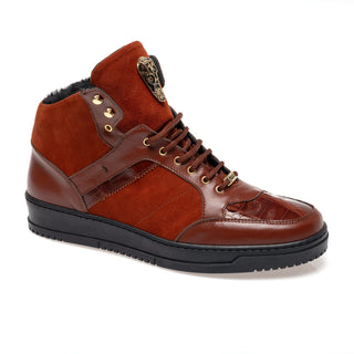 Mauri 8496 Jacked Men's Shoes Exotic Crocodile Skin / Nappa Leather / Suede Leather Shearling High-Top Sneaker (MA5679)(Special Order)-AmbrogioShoes