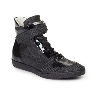 Mauri 8529 Men's Casual Nemo Fabric / Baby Croc / Patent Leather Black Sneakers (MA3024)(Special Order)-AmbrogioShoes