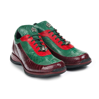 Mauri 8569 Electic Men's Shoes Red /Green / Burgundy Ostrich Leg Sneakers 8569 (MA5023)-AmbrogioShoes