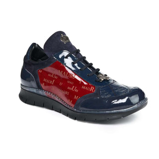 Mauri 8571 Legend Men's Shoes Red and Wonder Blue Baby Crocodile / Suede / Patent Leather Sneakers (MA5025)-AmbrogioShoes