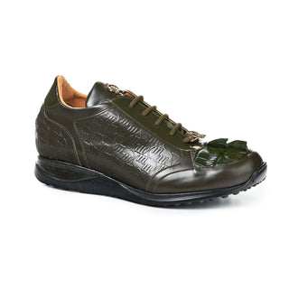 Mauri 8573 Native Men's Designer Shoes Olive Calf-Skin Leather Print and Patent Leather Sneakers (MA5022)-AmbrogioShoes