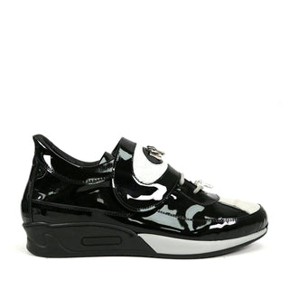 Mauri 8575 Rouge Men's Designer Shoes Black and Grey Baby Crocodile Patent Leather Sneakers (MA5024) (Made to Order)-AmbrogioShoes