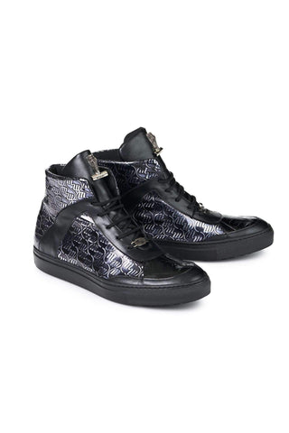Mauri 8583 Heart Nappa Black Calf-Skin Embossed and Baby Crocodile Sneakers (MA5016)