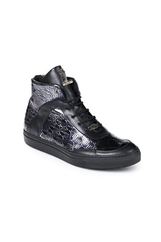 Mauri 8583 Heart Nappa Black Calf-Skin Embossed and Baby Crocodile Sneakers (MA5016)