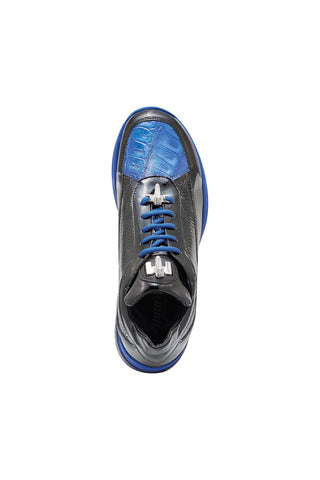 Mauri 8900/2 Bubble Black & Royal Blue Crocodile / Patent Embossed Leather Casual Sneakers (MA5340)