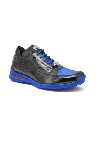 Mauri 8900/2 Bubble Black & Royal Blue Crocodile / Patent Embossed Leather Casual Sneakers (MA5340)
