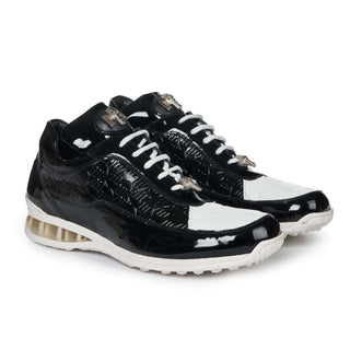 Mauri 8900/2 Bubble Men's Shoes Black and White Baby Crocodile and Patent Print Leather Sneaker (MA5021)-AmbrogioShoes