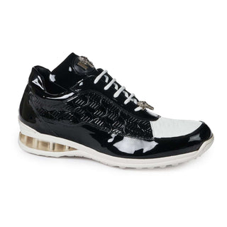 Mauri 8900/2 Bubble Men's Shoes Black and White Baby Crocodile and Patent Print Leather Sneaker (MA5021)-AmbrogioShoes