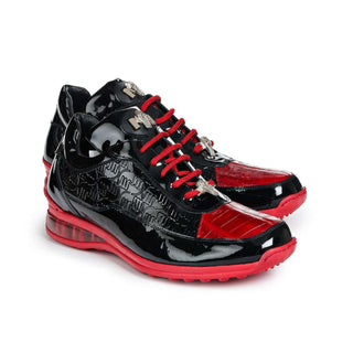 Mauri 8900/2 Bubble Men's Designer Shoes Red & Black Baby Crocodile / Patent Print Leather Sneakers (MA5020)-AmbrogioShoes