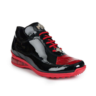 Mauri 8900/2 Bubble Men's Shoes Red and Black Baby Crocodile and Patent Leather Sneakers (MA5019)-AmbrogioShoes