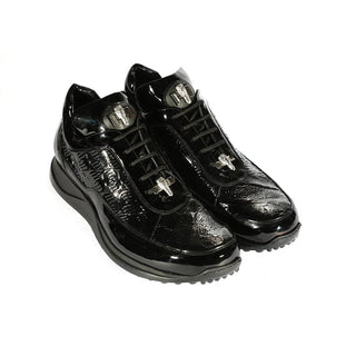 Mauri 8900/2 Bubble Men's Shoes Black Baby Crocodile / Patent Print Leather Tennis Sneakers (MAS5352)-AmbrogioShoes