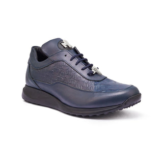 Mauri 8900/2 Bubble Men's Shoes Wonder Blue Exotic Caiman Corcodile / King Nappa Embbosed Casual Sneakers (MA5337)-AmbrogioShoes