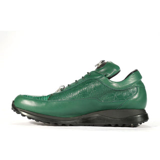 Mauri 8900/2 Italian Men's Designer Shoes Green Exotic Crocodile / King Nappa Embossed Casual Sneakers (MAS5282)-AmbrogioShoes