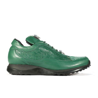 Mauri 8900/2 Italian Men's Designer Shoes Green Exotic Crocodile / King Nappa Embossed Casual Sneakers (MAS5282)-AmbrogioShoes