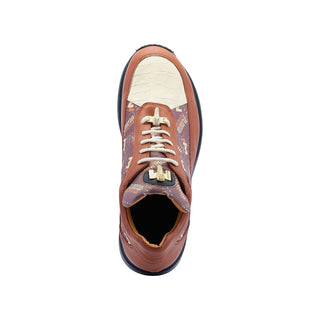 Mauri 8900/2 Tag Men's Shoes Cognac, Cream & Brown Exotic Crocodile / Nappa Leather Casual Sneakers (MA5446)-AmbrogioShoes