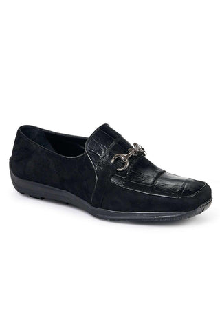 Mauri 9297 Men's Designer Shoes Skin Salice Black Suede & Alligator Body Loafers (MA4820)