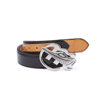 Mauri AB6 Men's Black & Dark Brown Exotic Caiman Crocodile / Patent Print Belt (MAB1002)-AmbrogioShoes