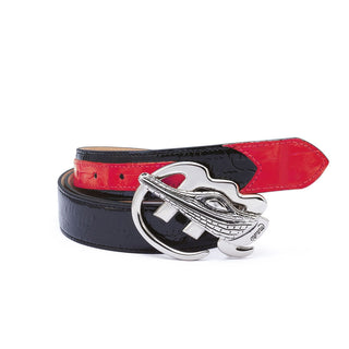 Mauri AB6 Men's Black & Red Exotic Crocodile / Patent Print Belt (MAB1000)-AmbrogioShoes