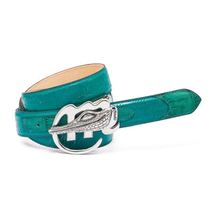 Mauri AB6 Men's Leaf Green Exotic Crocodile / Patent Embossed Leather Belt (MAB1017)-AmbrogioShoes