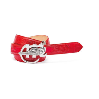 Mauri AB6 Men's Red Exotic Caiman Crocodile / Patent Embossed Leather Belt (MAB1019)-AmbrogioShoes