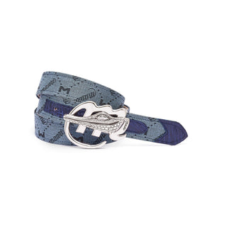 Mauri AB6 Men's Wonder Blue & Gray Ostrich Leg / Fabric Belt (MAB1013)-AmbrogioShoes