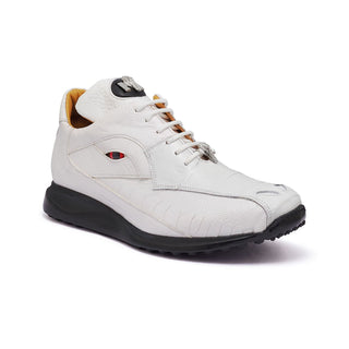 Mauri Apocalypse 8596 Men's Shoes White Exotic Caiman Crocodile / Ostrich Leg Sneakers (MA5322)-AmbrogioShoes