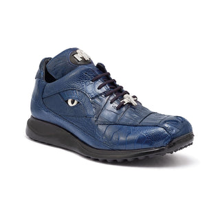 Mauri Apocalypse 8596 Men's Shoes Wonder Blue Exotic Crocodile / Ostrich Leg Sneakers (MA5323)-AmbrogioShoes