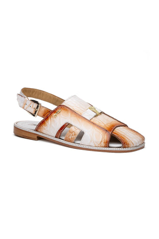 Mauri Barbados 1674/5 White with Cognac Finish Alligator / Hornback Sandals (MA5613)